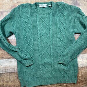 John Ashford Green Cable Knit Sweater size Large